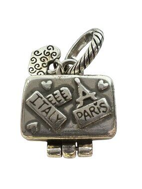 Brighton Luggage Suitcase Charm Bead Silver & Enamel